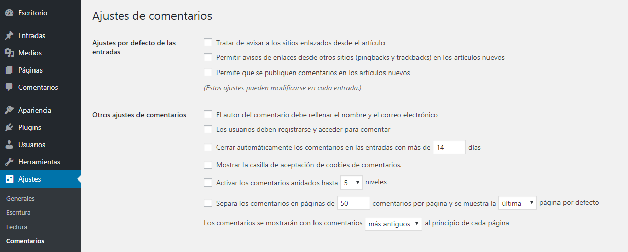 Desactivar los comentarios en las nuevas entradas de WordPress 