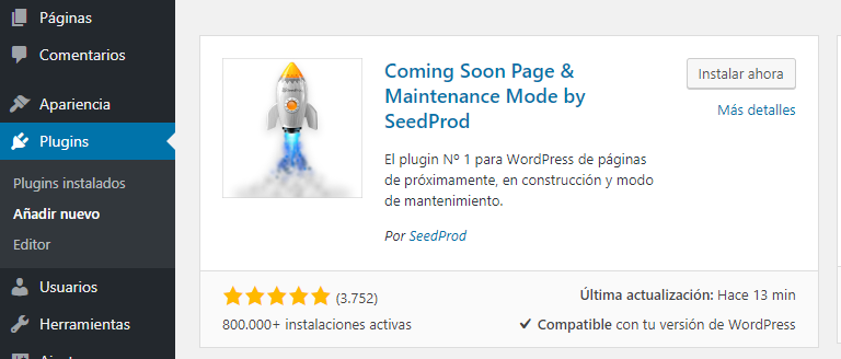 Instalar el plugin Coming Soon Page & Maintenance Mode en WordPress