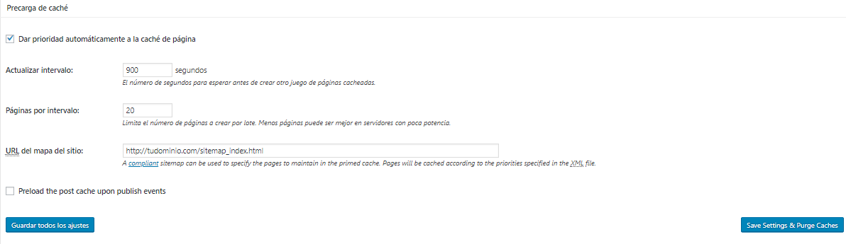 Configuración avanzada de caché de página de W3 Total Cache de WordPress