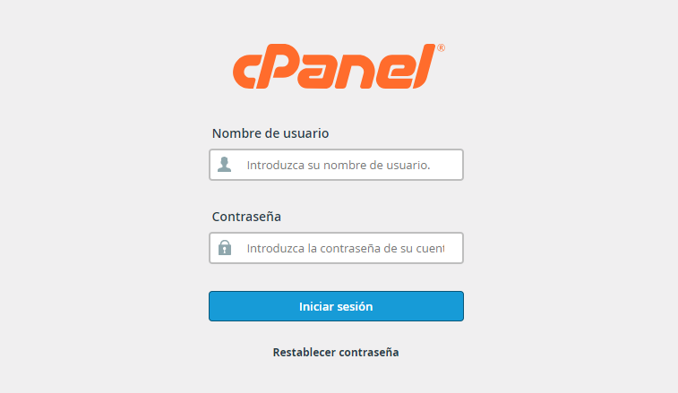 Pantalla de acceso a cPanel