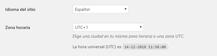 Ajustes generales WordPress: Idioma y Zona horaria