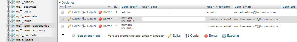 Cambiar contraseña WordPress desde cPanel (paso 2)