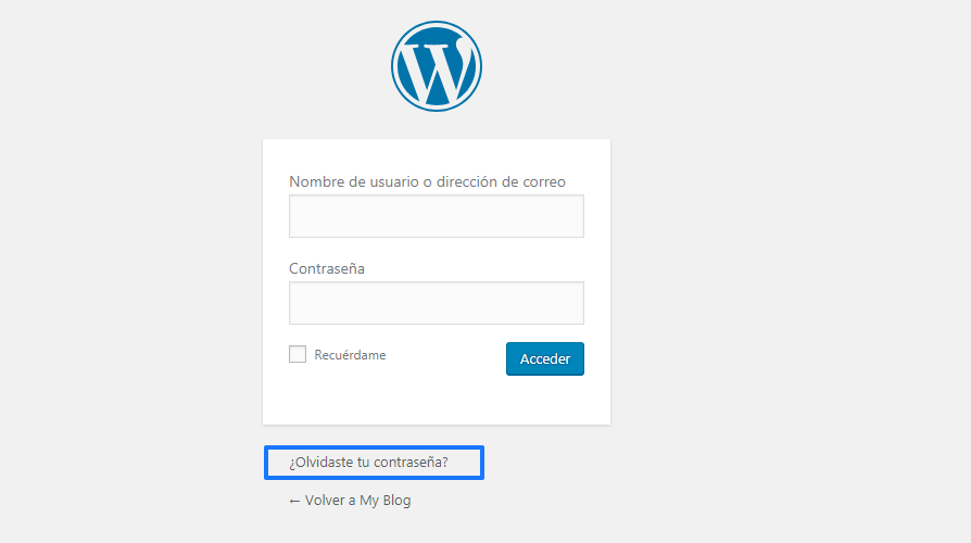 Cambiar contraseña WordPress: Formulario de acceso a WordPress