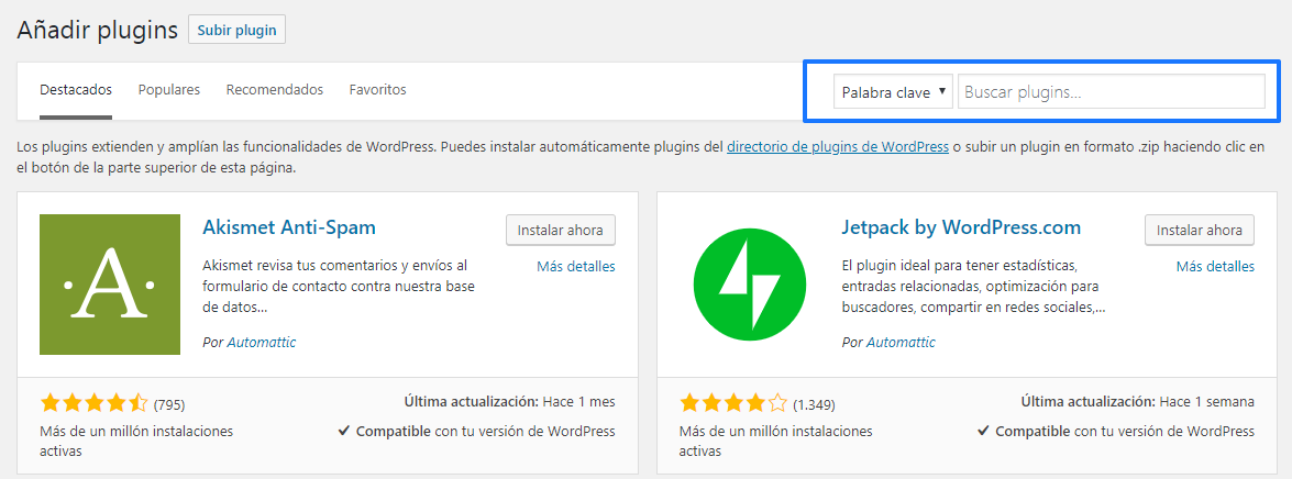 Instalar plugins en WordPress automáticamente: Paso 2