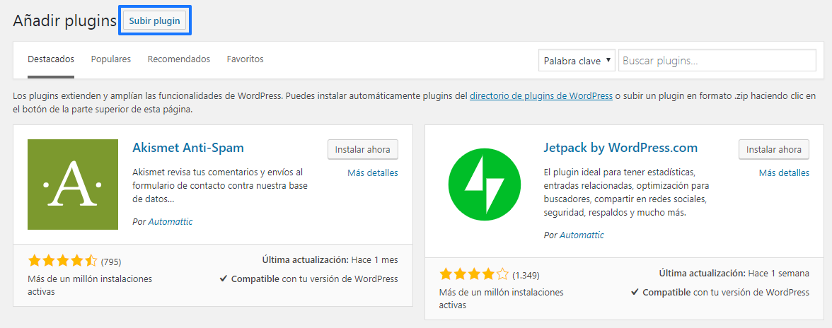 Instalar plugins en WordPress manualmente: Paso 2