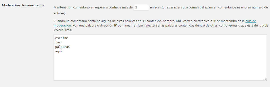 Configurar WordPress Ajustes de comentarios