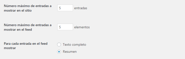 Configurar WordPress Ajustes lectura