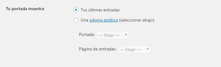 Configurar WordPress Ajustes lectura