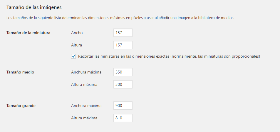 Configurar WordPress Ajustes de medios