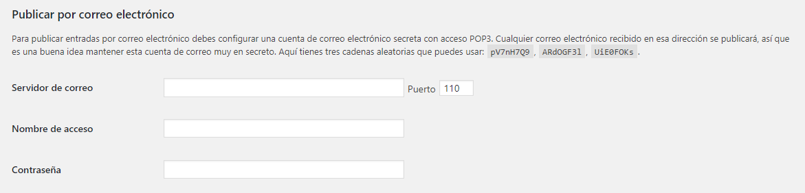 Configurar WordPress Publicaciones por correo electrónico