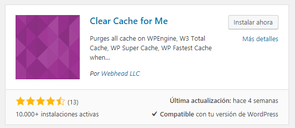 Instalar Clear Cache for Me en WordPress