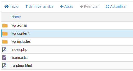 Carpeta wp-content de WordPress