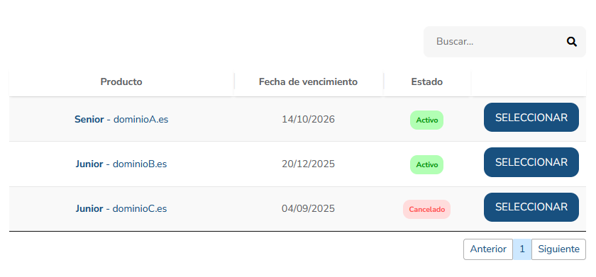 Seleccionar el plan de hosting para acceder a la herramienta Premium Backup