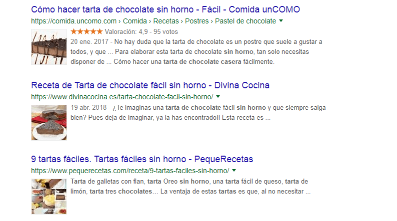 Ejemplo de estrellas en los resultados de Google