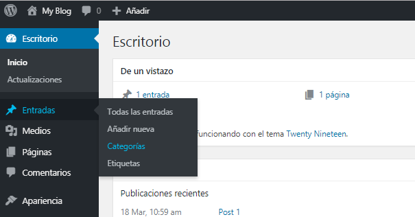 Paso 1: Añadir Categorías en WordPress