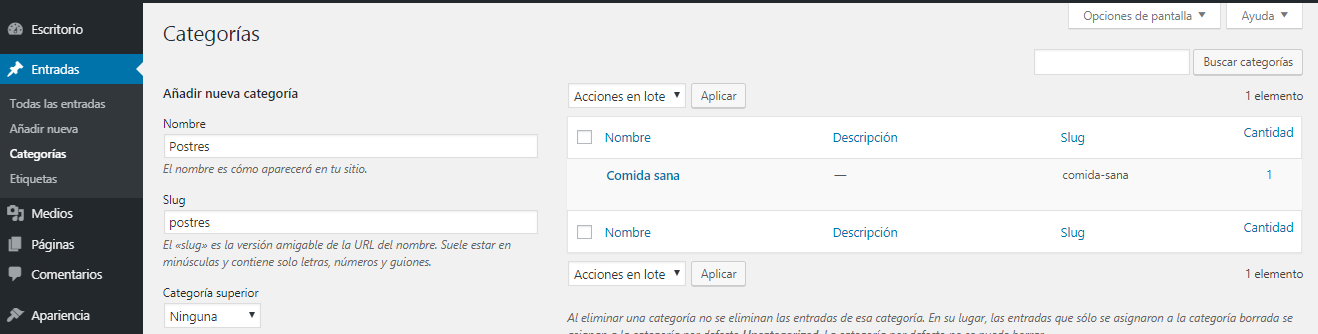 Paso 2: Añadir Categorías en WordPress