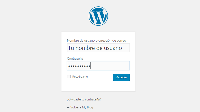 Pantalla de login de WordPress