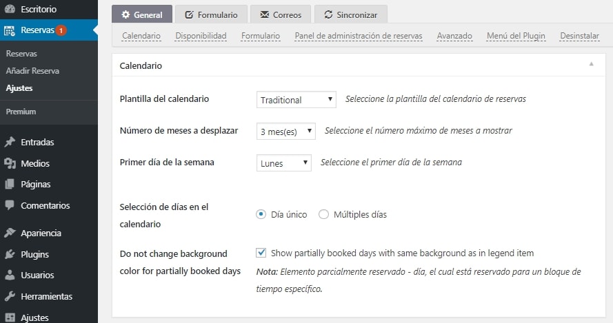 Configuración Booking Calendar