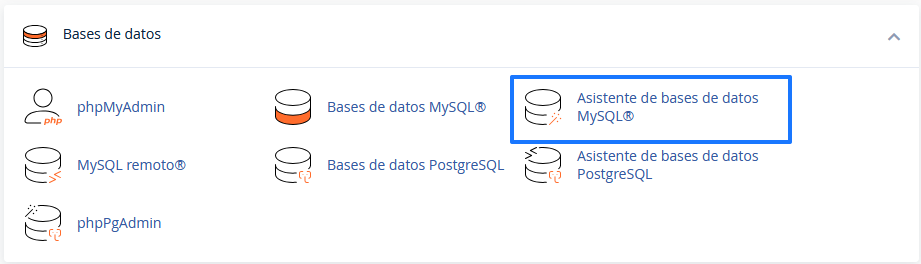Abrir el asistente de bases de datos MySQL en cPanel