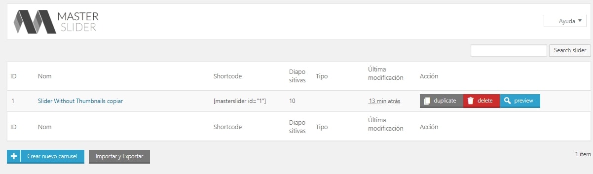 Shortcode de Master slider