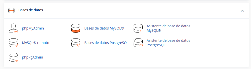 Sección Bases de datos en cPanel