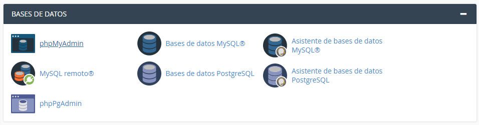 Sección Bases de datos en cPanel