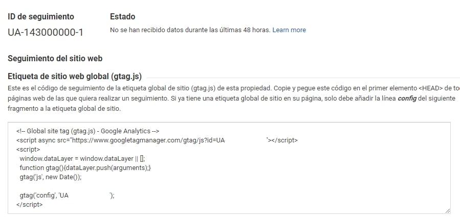 Código de seguimiento de Google Analytics