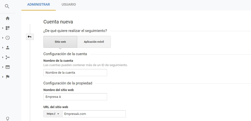 Crear una cuenta en Google Analytics