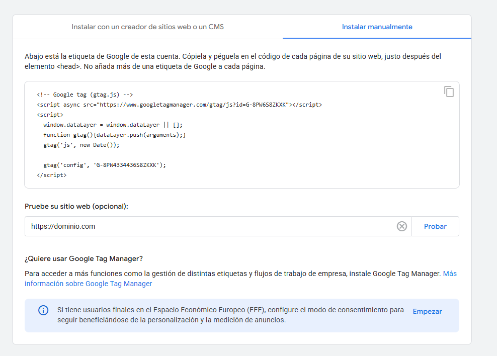 etiqueta google analytics Etiqueta o código JavaScript de Google Analytics para introducir manualmente en una página web o tienda online