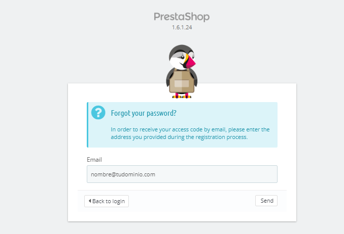 Pantalla de login - Cambiar la contraseña en PrestaShop