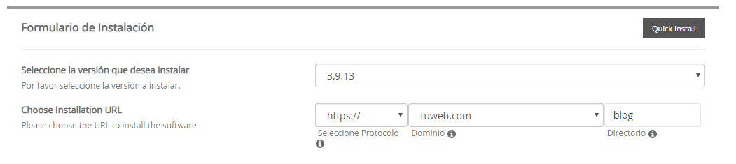 Formulario de instalación de Joomla