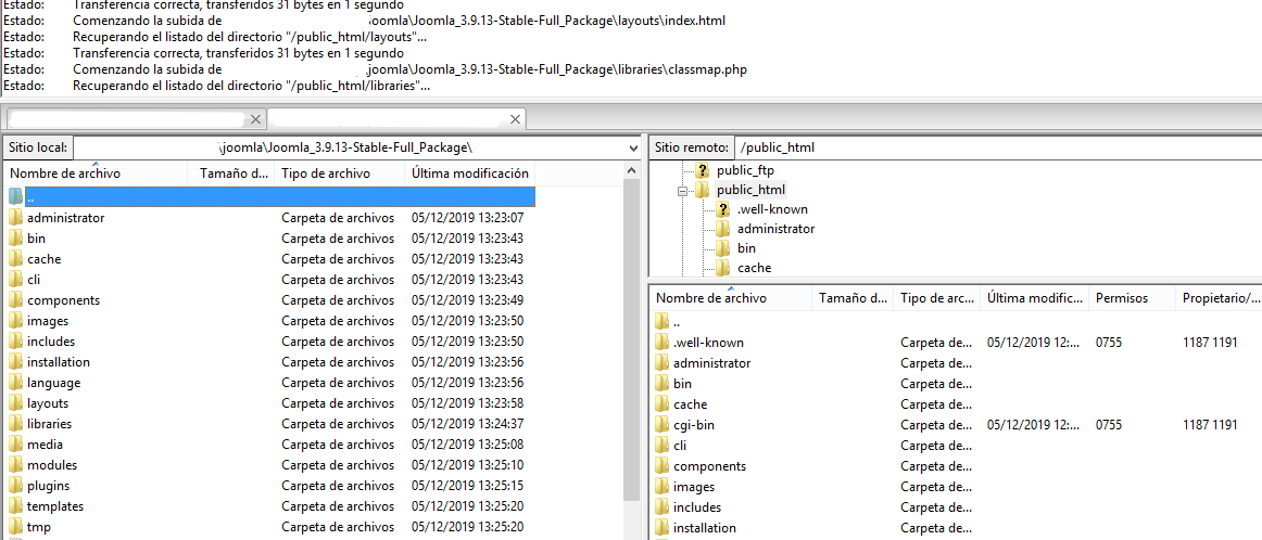 Subir Joomla por FTP