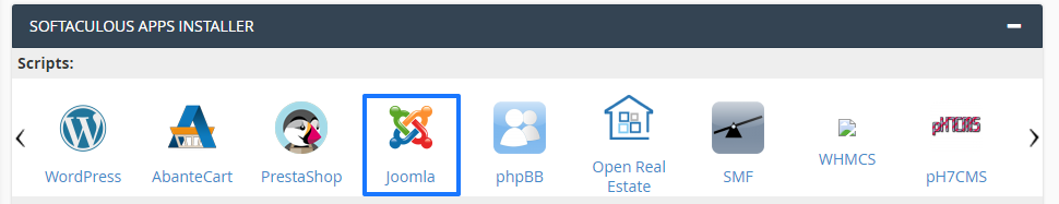 Softaculous Instalar Joomla