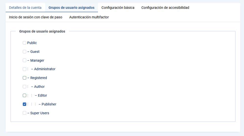 Grupos a los que puede pertecer un usuario de Joomla 