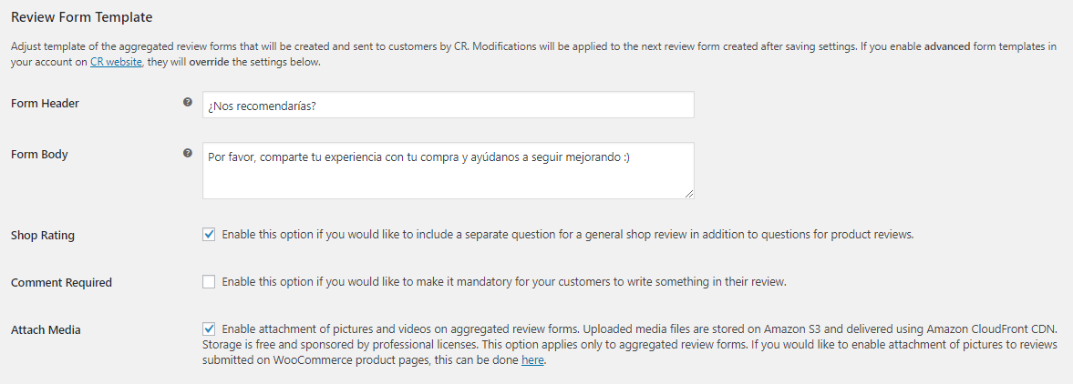 testimonios wordpress plugin customer reviews woocommerce configuracion formulario