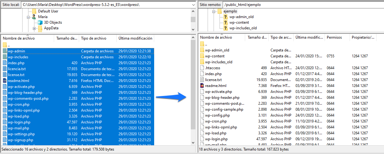Transferir archivos por ftp para actualizar WordPress