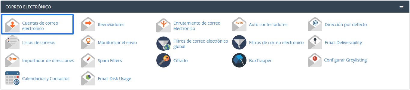 Sección de Correo electrónico en cPanel