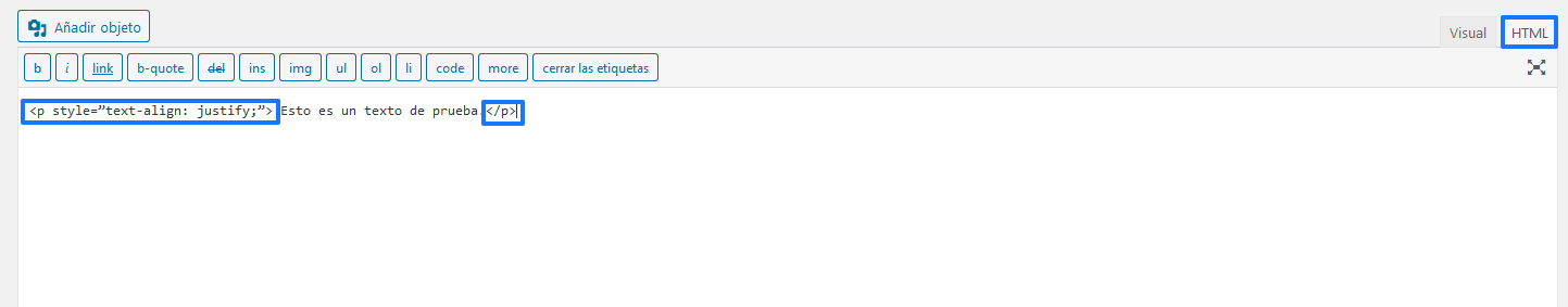 Insertar código para justificar textos en el editor clásico de WorDress
