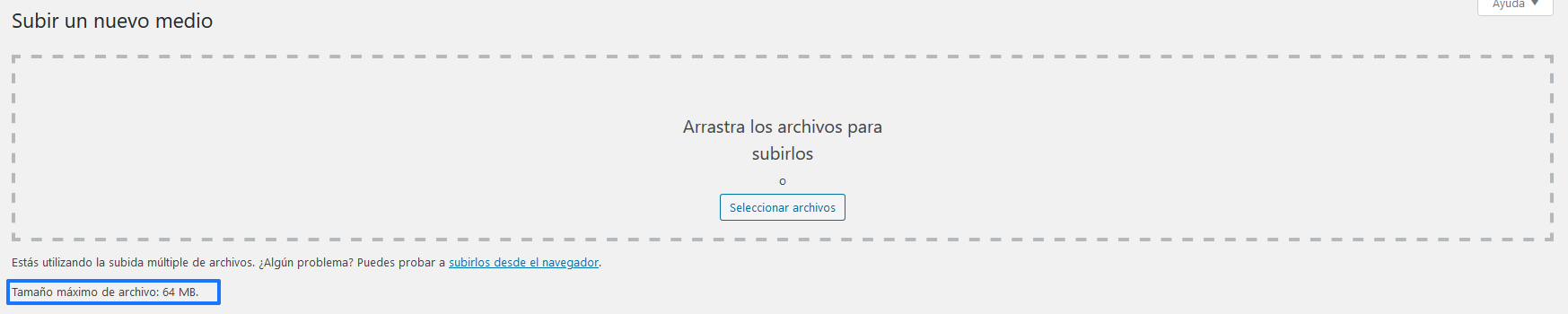 Ver tamaño máximo de archivo en WordPress