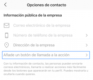 Añadir un botón de llamada a la acción de Instagram