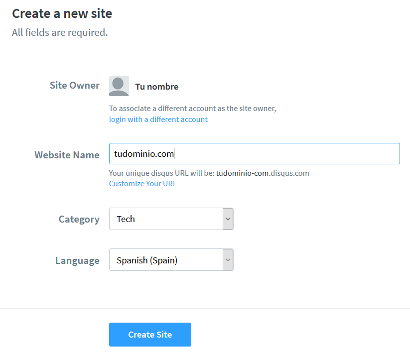 Cómo usar Disqus: Introduce los datos de tu empresa