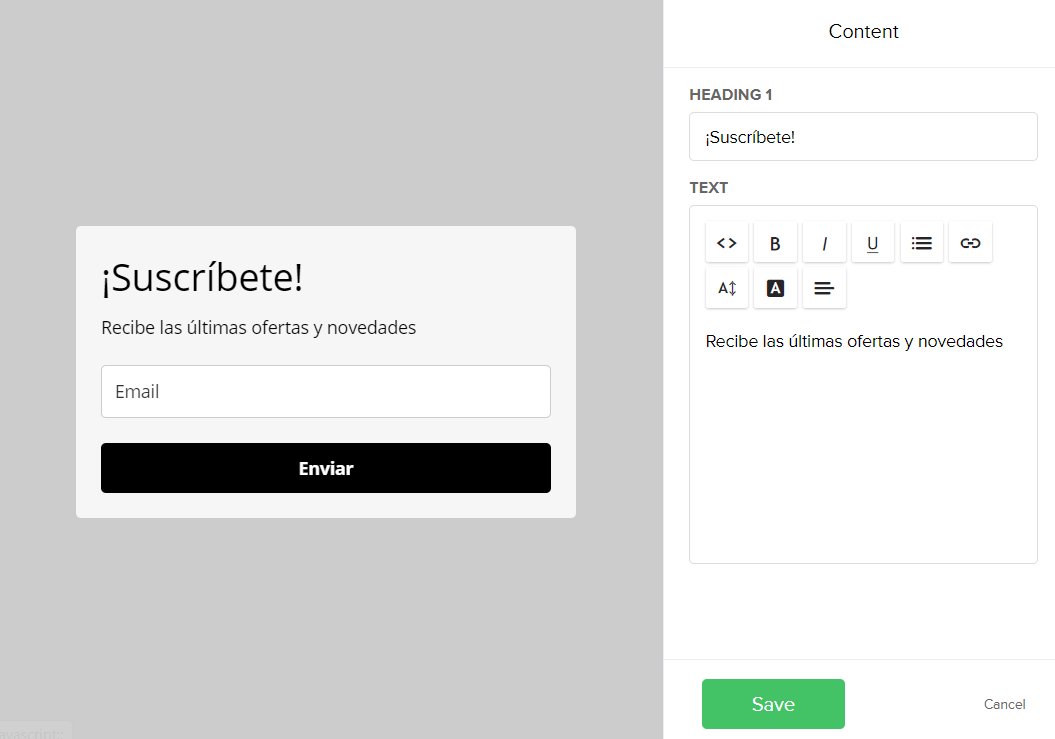 Cambiar el copy en los formularios de suscripción en MailerLite