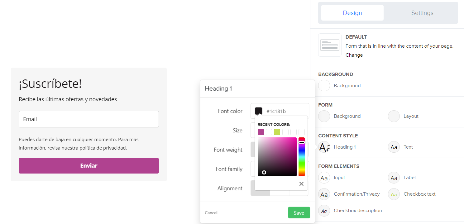 Personalizar el formulario de suscripción en MailerLite