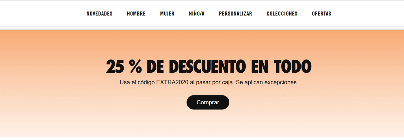 Ejemplo de llamada a la acción de Nike