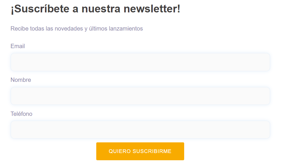 Ejemplo de un formulario de suscripción hecho con el plugin MailerLite para WordPress