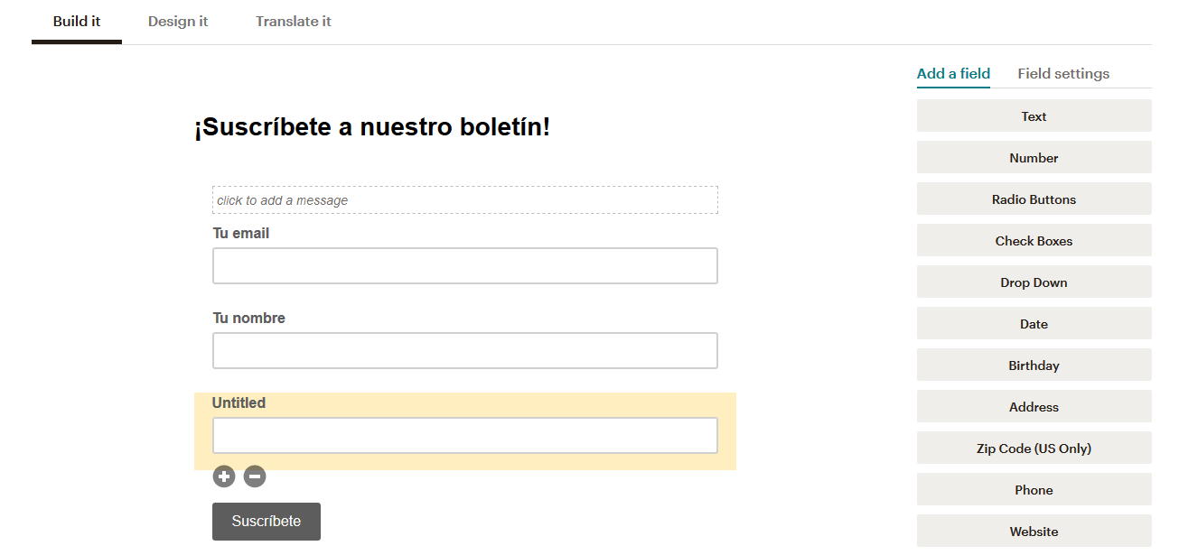 Crear un formulario de suscripción en Mailchimp: Paso 3