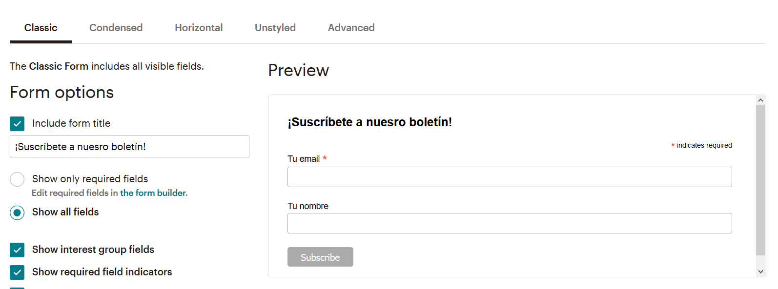 Crear un formulario de suscripción en Mailchimp: Paso 5