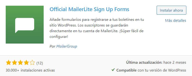 Plugin MailerLite para WordPress