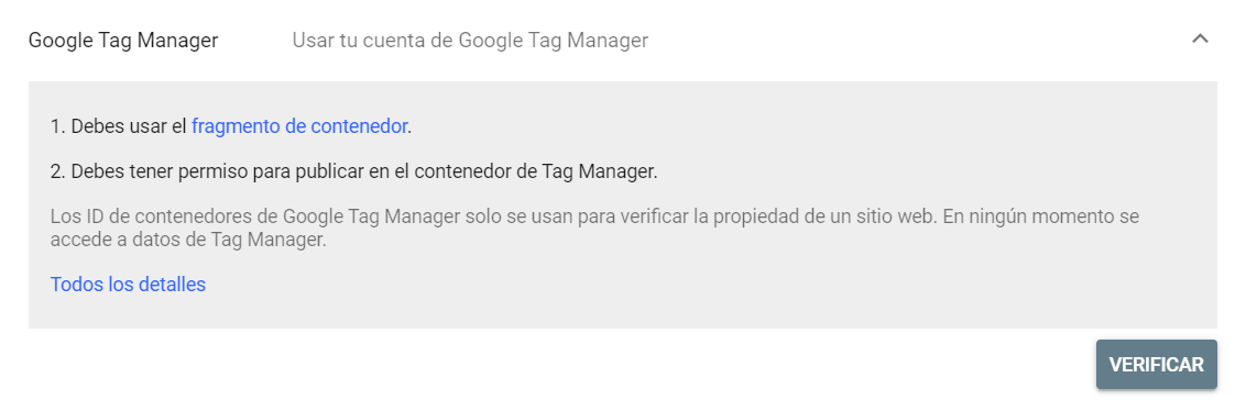 Verificar un dominio en Google Search Console mediante Tag Manager