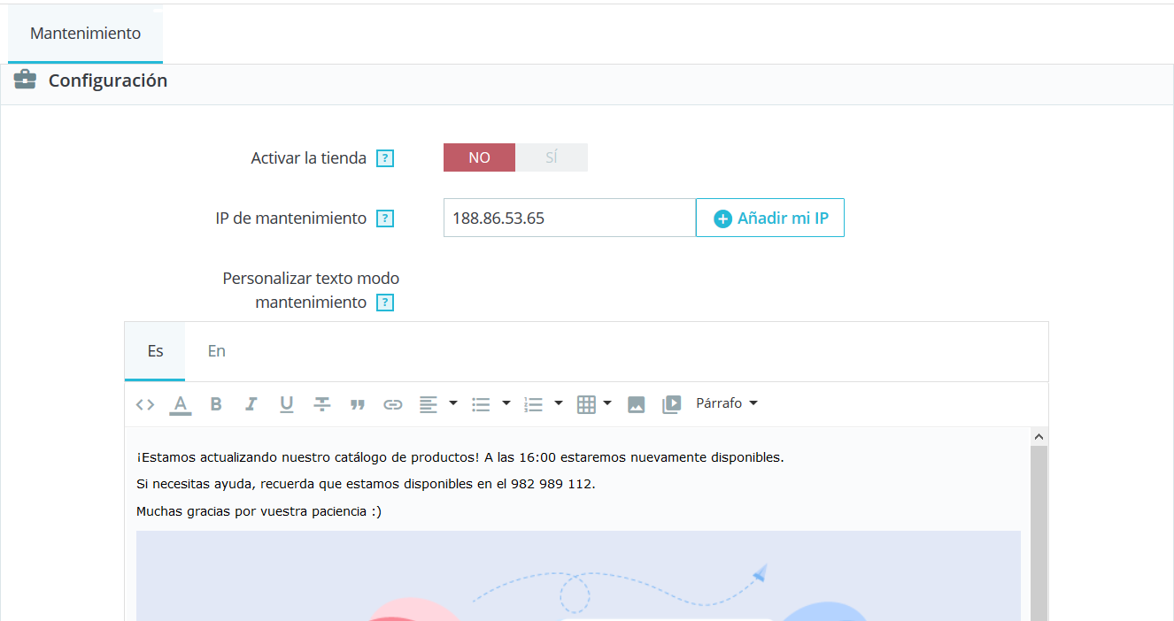 Paso 2 para activar el modo mantenimiento en PrestaShop 1.7